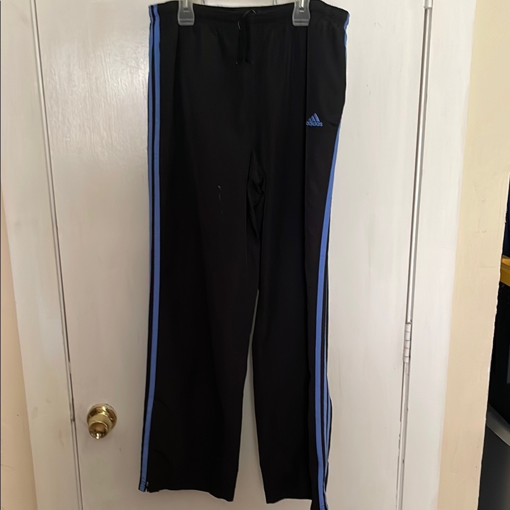 Adidas woman’s  Black Track Pants with Blue Stripes